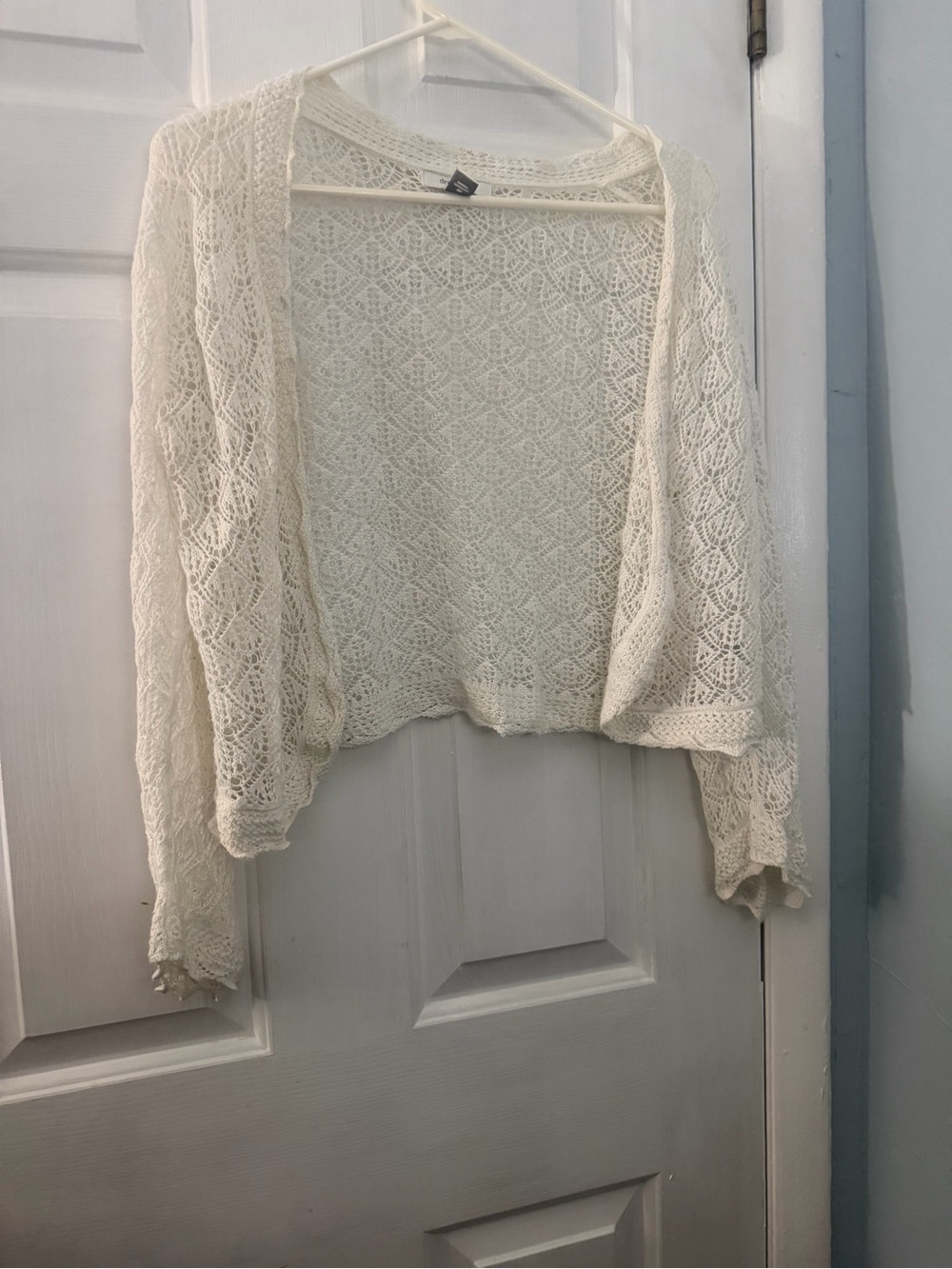 Dressbarn XL Ivory Crochet Open Knit Cardigan Ramie Cotton Boho